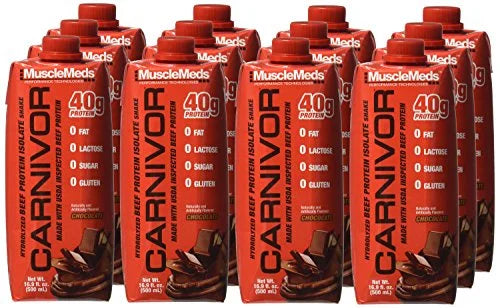 MuscleMeds Carnivor Ready to Drink Protein, Chocolate, 16.9 oz, 12 Count Q603390