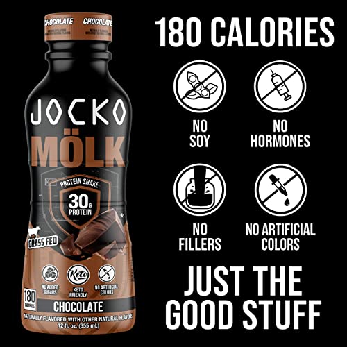 Jocko Mölk 30g Grass Fed Protein Shakes, No Added Sugar, KETO Friendly, 12 FL Oz (Pack of 12) Chocolate V650475