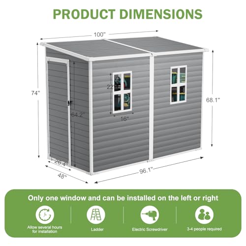 8x6x7 FT Resin Storage Shed, Waterproof Outdoor Tool Shed with Floor, Dove Grey C693740