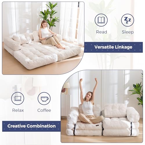 MAXYOYO Folding Sofa Bed L-Shaped Convertible Sleeper Couch with Pillow, Dark Grey X9070