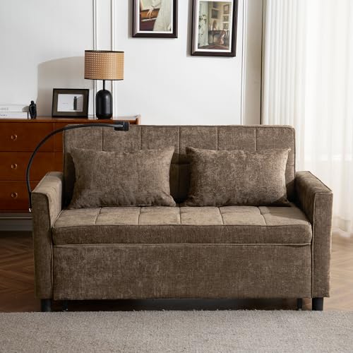 Merax 3 in 1 Convertible Sleeper Sofa Bed Futon with USB Ports, Brown V2286