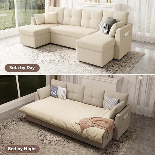 Oversized Sleeper Sofa Couch with Double Storage Chaise, Dark Grey U1381