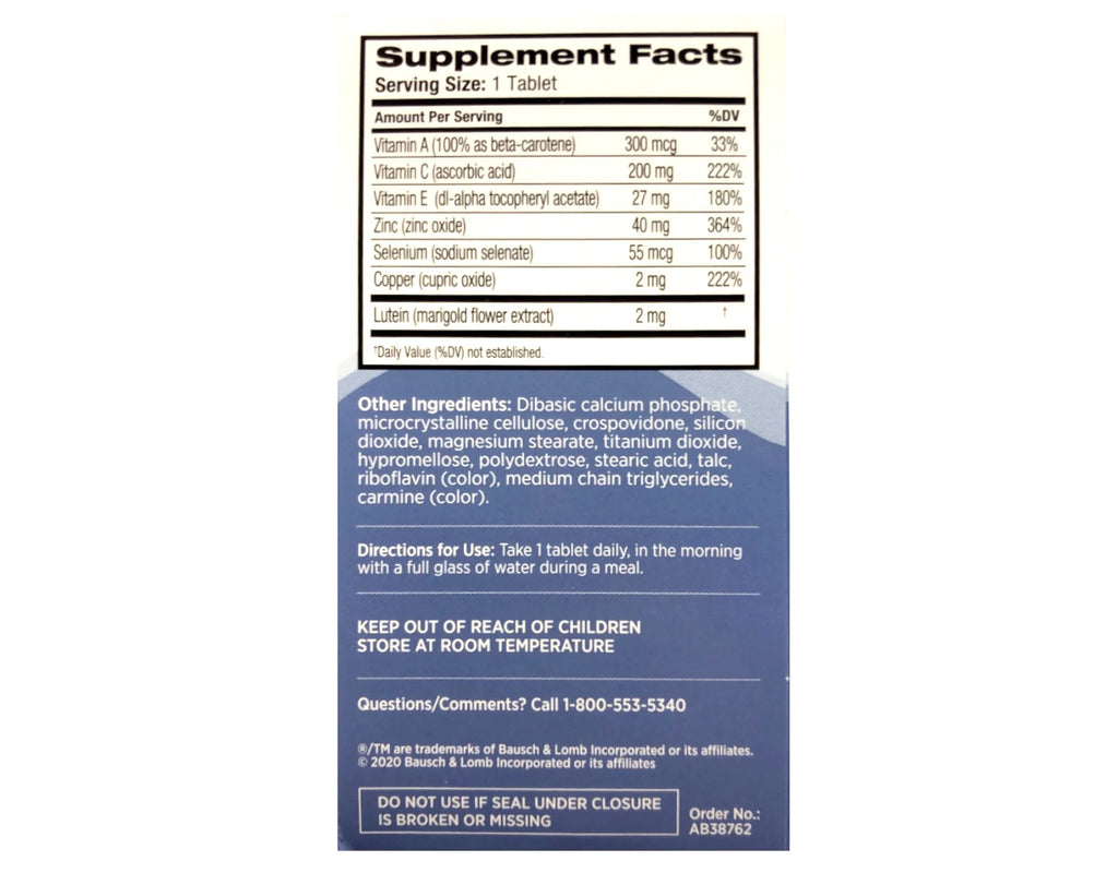 Bausch + Lomb Ocuvite Vitamin & Mineral Supplement Tablets with Lutein, 120 Count (Pack of 2) H25585