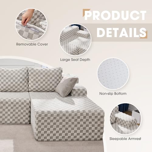 Modular Sectional Sofa L-Shape Couch with Oversized Chaise, Grey Stripe I49459