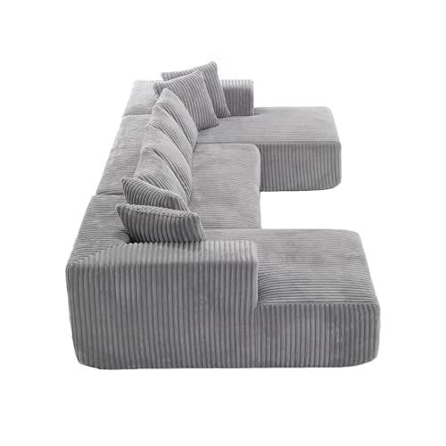 131" Modular Sectional Sofa Cloud Couch, Corduroy Memory Foam Black O10952
