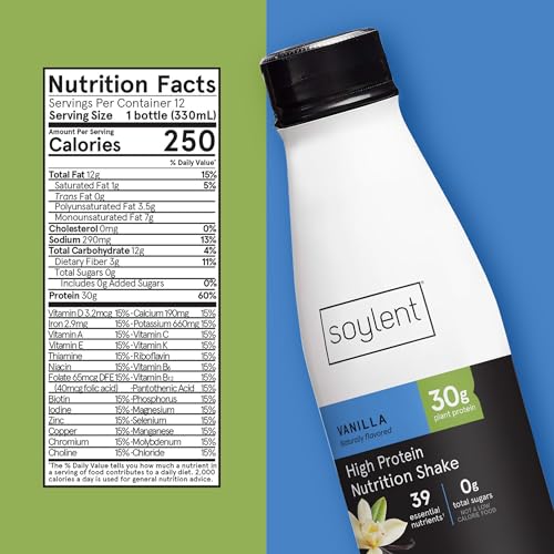 Soylent Complete Protein Shake, Chocolate, 30g Protein, Vegan, 11oz (12 Pack) S70120
