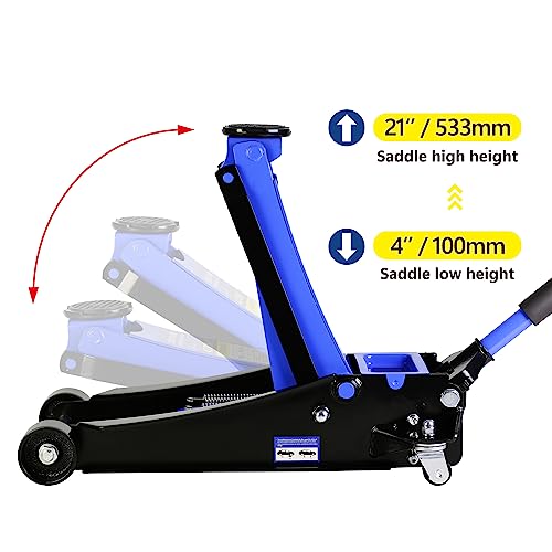 Pvillez Floor Jack, Heavy Duty Hydraulic Low Profile Steel Racing Jack, 2 Ton Capacity Blue H10635
