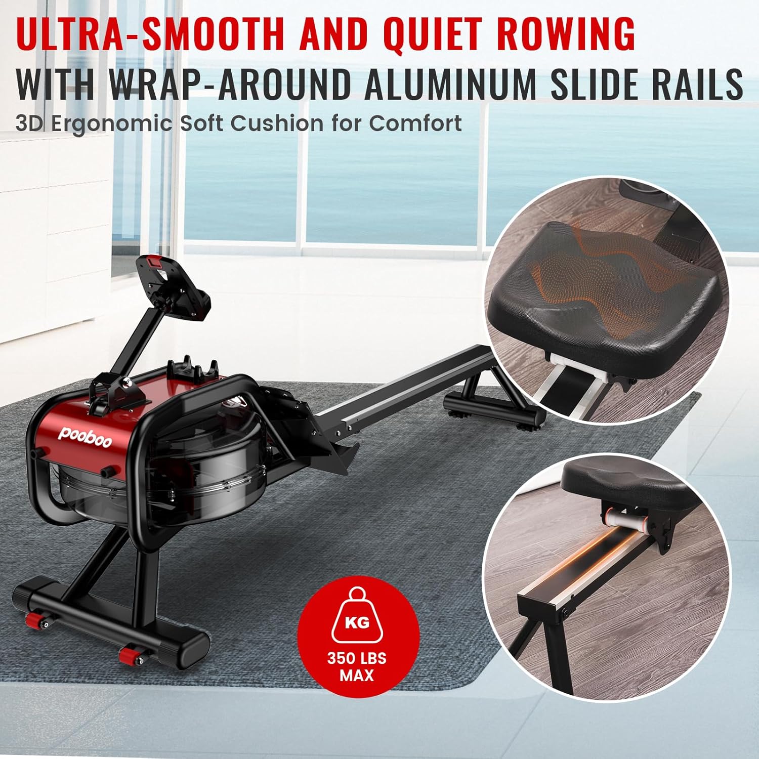 pooboo Magnetic Rowing Machine with LCD Monitor, 350 LBS Capacity Z5939