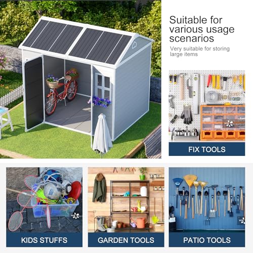 Outdoor Resin Storage Shed 8x4x6 FT with Floor, 2 Windows and Lockable Door X6418