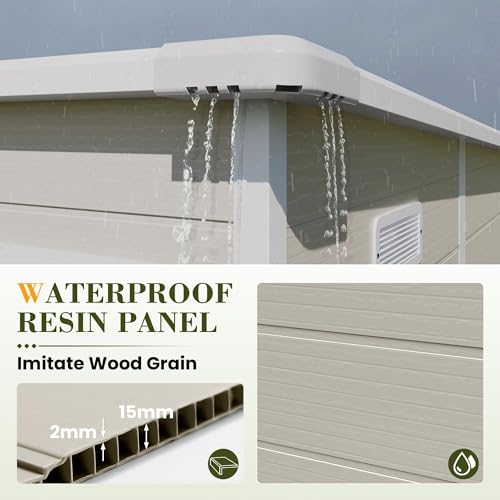 UDPATIO Outdoor Storage Shed 6x6 FT Resin Garden Shed with Lockable Door D90316
