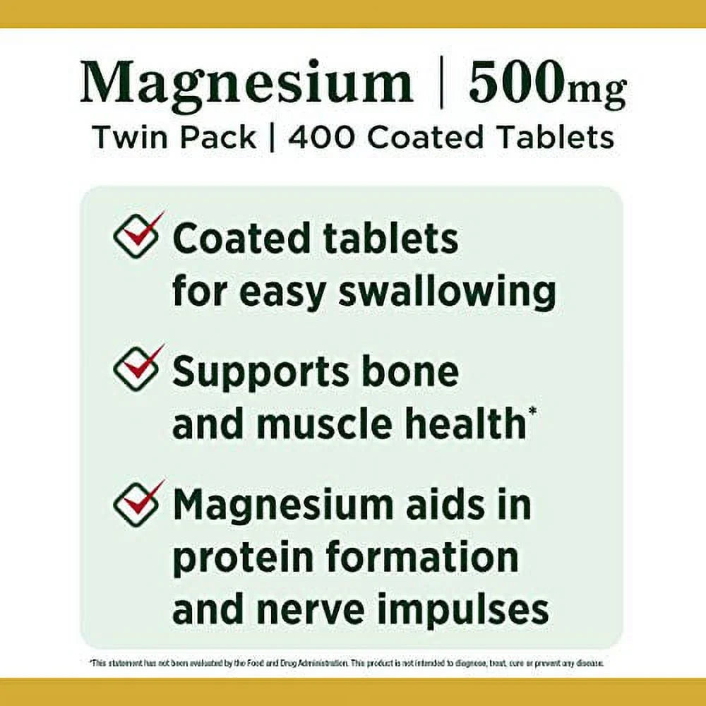 Nature's Bounty Magnesium 500mg, Twin Pack 400 Tablets X716487