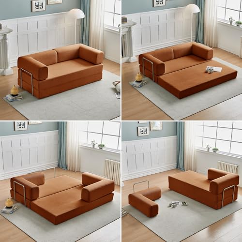 Convertible Floor Sofa Bed with Pillow Back and Armrest, Chenille, Dark Gray N4509