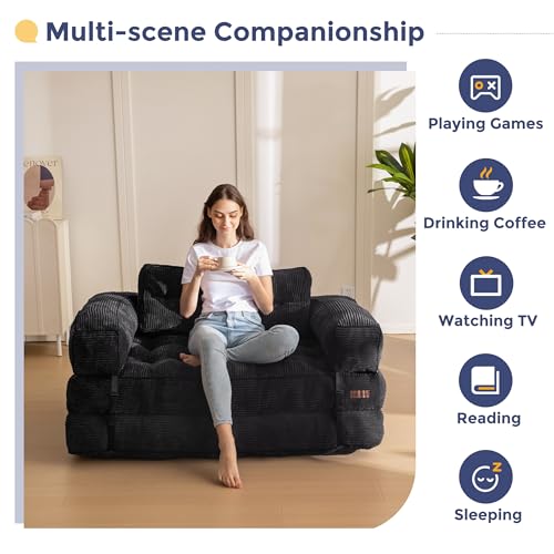 MAXYOYO Folding Sofa Bed L-Shaped Convertible Sleeper Couch with Pillow, Dark Grey X9070