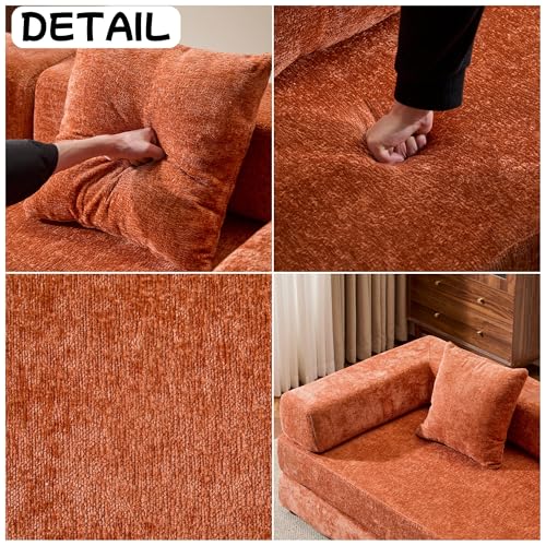 Convertible Floor Sofa Bed with Pillow Back and Armrest, Chenille, Dark Gray N4509