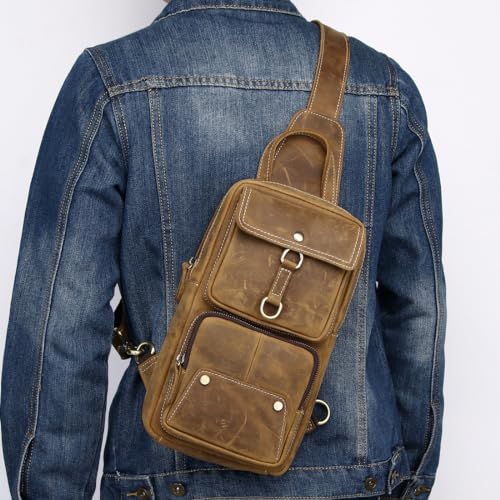 KPYWZER Genuine Leather Sling Backpack Crossbody Shoulder Bag for Men Women S314097