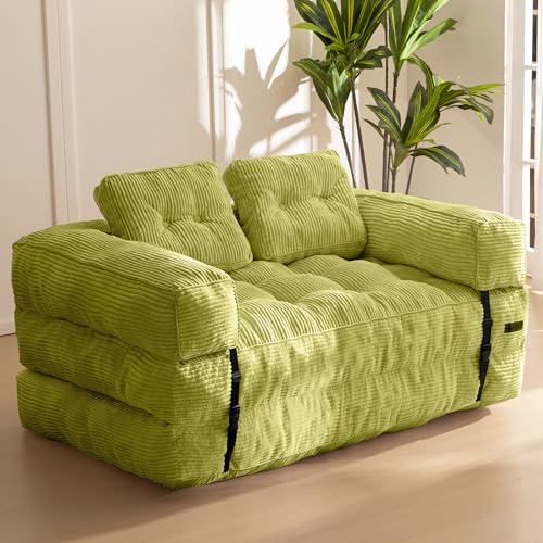 MAXYOYO Folding Sofa Bed L-Shaped Convertible Sleeper Couch with Pillow, Dark Grey X9070