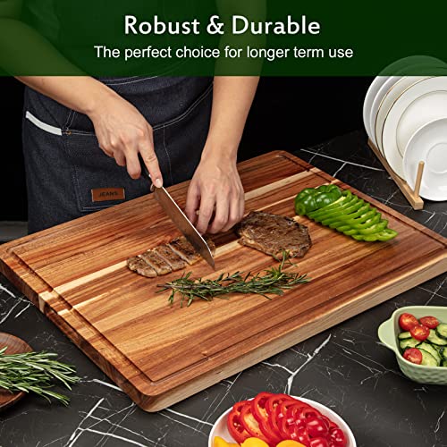 Acacia Wood Cutting Board with Handle and Juice Groove, 24x18 Inch C73804