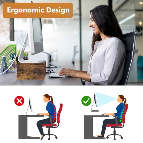 Wood Monitor Stand for Desk with Phone Slot, Rustic Brown D184