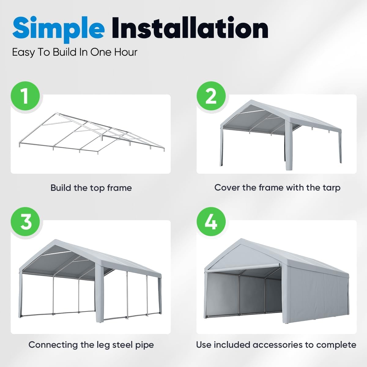 Quictent 13'x20' Heavy Duty Carport Galvanized Car Canopy Outdoor Boat Shelter - Silver Gray X40987