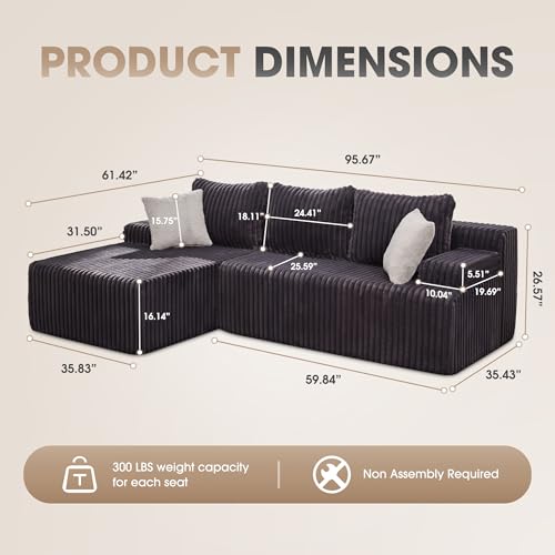 Modular Sectional Sofa L-Shape Couch with Oversized Chaise, Grey Stripe I49459