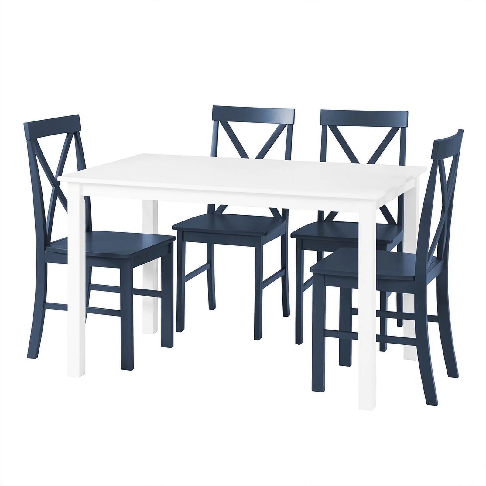 Walker Edison Greyson 5-Piece Farmhouse Dining Set, White/Navy V613
