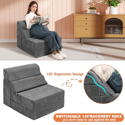 Comfy Folding Sofa Bed Grey Convertible Sleeper Chair Couch M171120