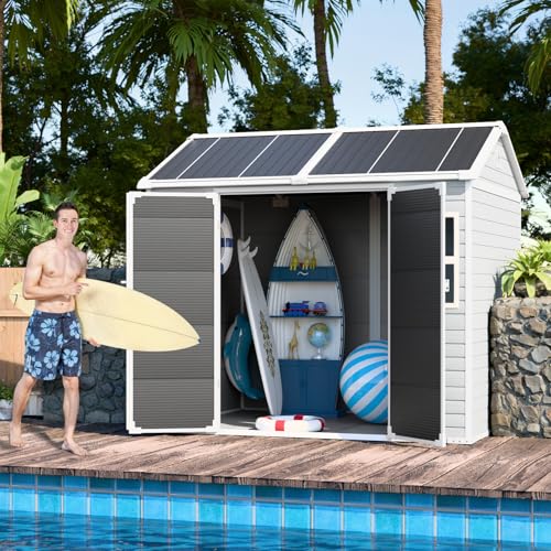 CDCASA 8x6 FT Resin Storage Shed, Waterproof Outdoor Shed with Lockable Door, Dove Grey H801