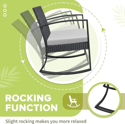 Homall 3 Piece Resin Outdoor Bistro Set with Cushions and Table, Black T139662