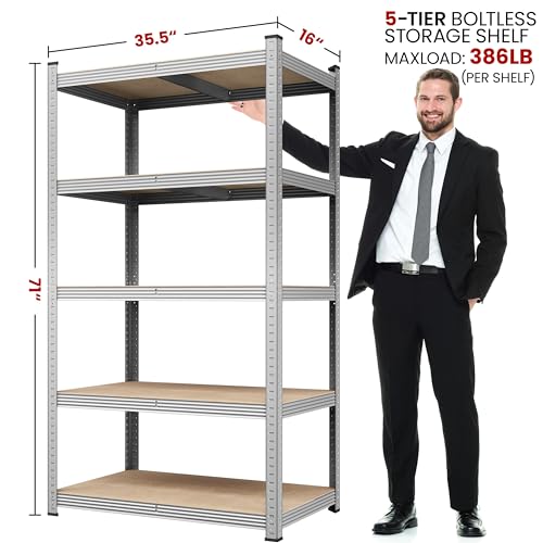 Yaheetech 5-Tier Heavy Duty Garage Shelving Unit, Adjustable Metal Storage Rack, Blue J339478