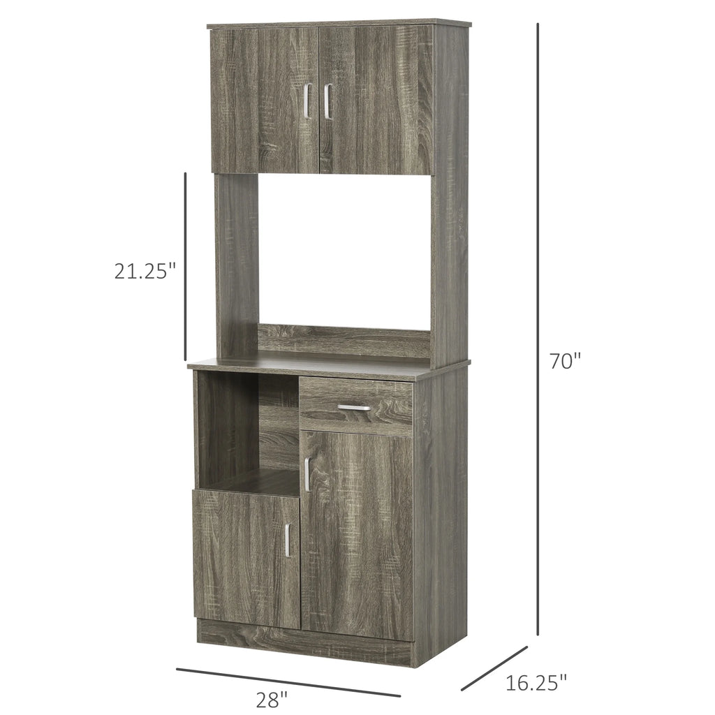 HOMCOM Kitchen Pantry Storage Cabinet with Microwave Stand, Gray P732612