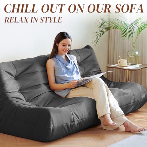 Bean Bag Chair for Adults Suede Microfiber Fireside Floor Chair 3-Seater Beige F151744