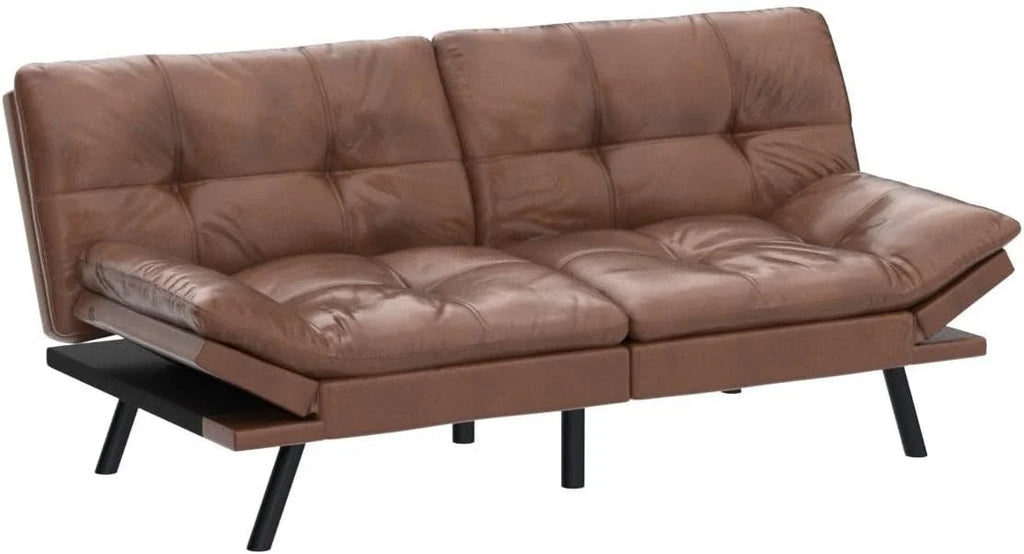 RUNFAYBIU Futon Sofa Bed Memory Foam Convertible Faux Leather with Adjustable Armrests D258720