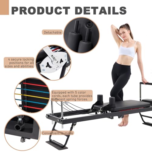 Foldable Pilates Reformer Machine for Home Gym, 250 lbs Capacity R5869