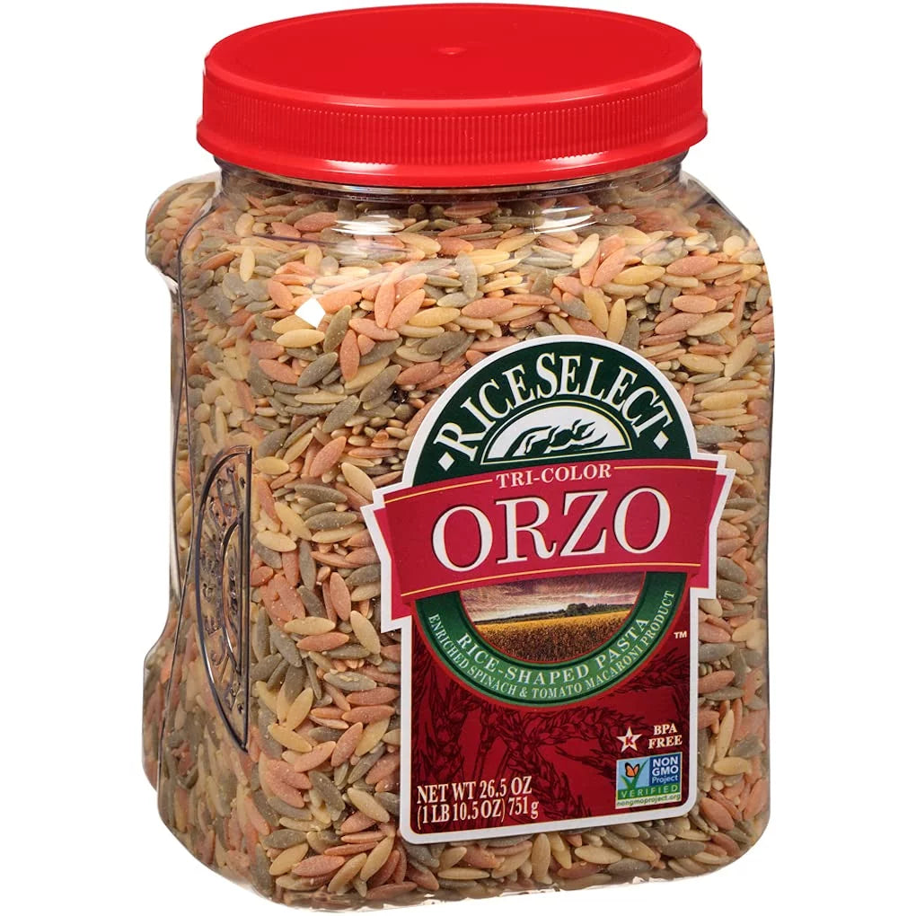 Tri-Color Orzo Pasta by RiceSelect, Non-GMO, 26.5 oz Pack of 4 L650