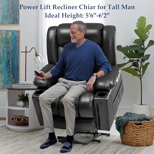 Large Power Lift Chair Recliner for Elderly with Heat and Massage, Dark Brown W500