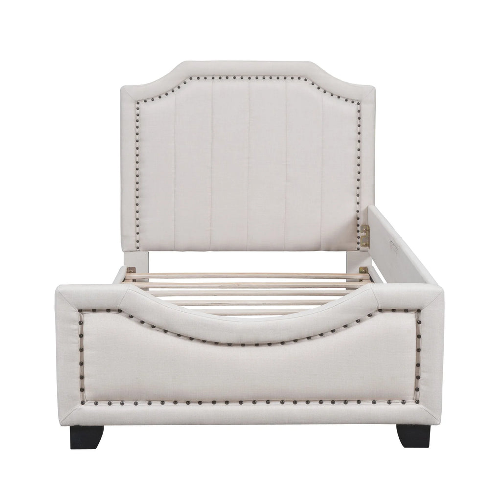 Twin Upholstered Platform Bed with Nailhead Trim and Storage M24169