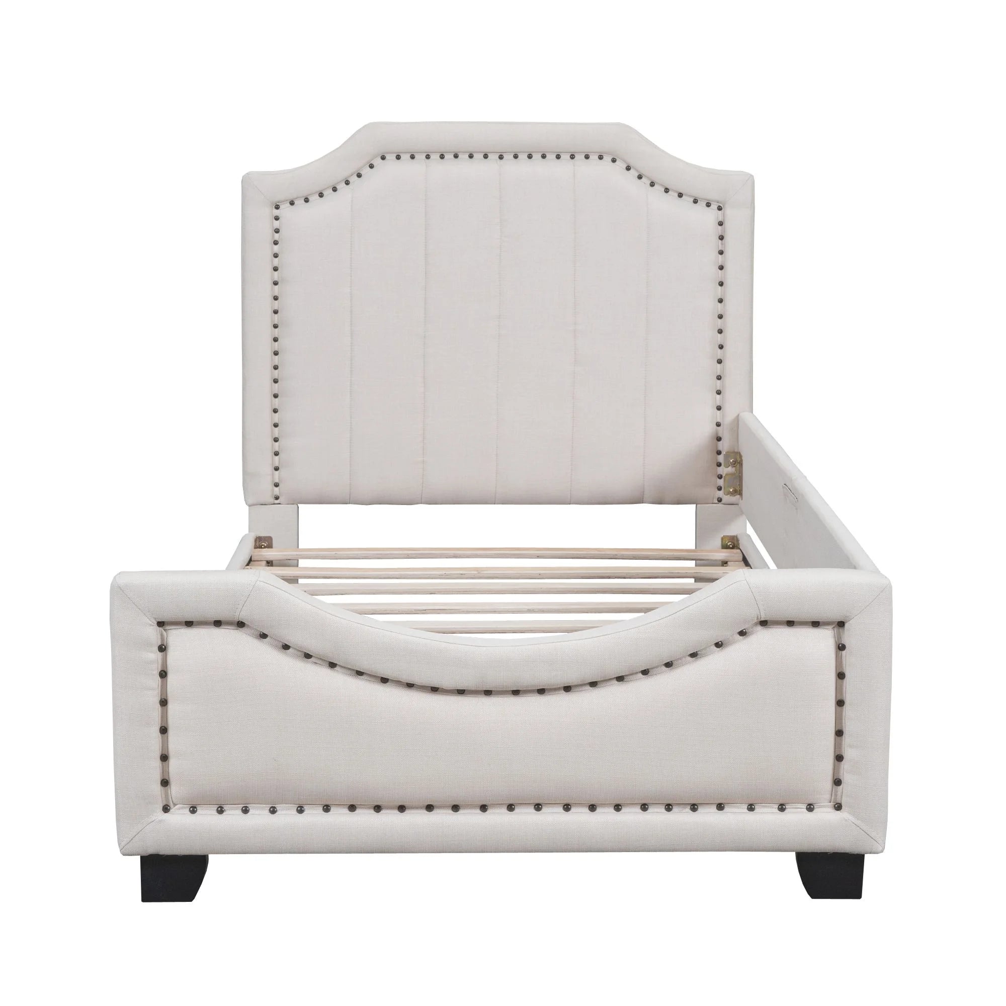 Twin Upholstered Platform Bed with Nailhead Trim and Storage M24169