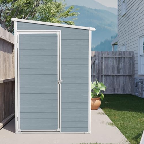 Outdoor Resin Storage Shed 4x8 ft with Floor and 2 Windows, Grey M680