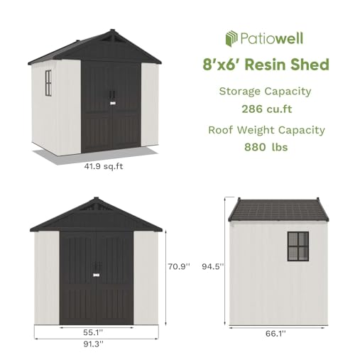 Patiowell 8 x 12 FT Plastic Outdoor Storage Shed with Floor, Window and Lockable Door F41822