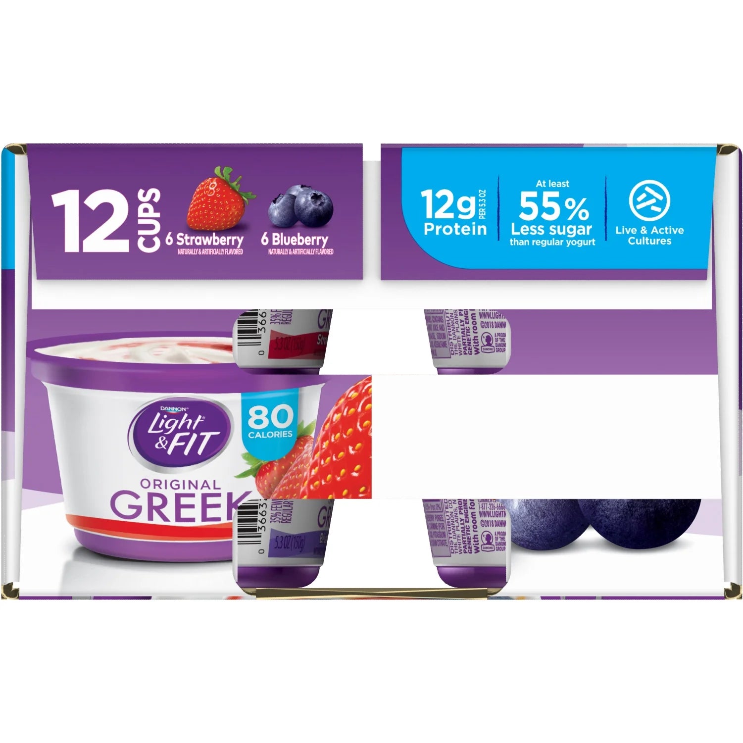 Dannon Light & Fit Greek Nonfat Yogurt Strawberry & Blueberry 5.3oz 12 pack S3923