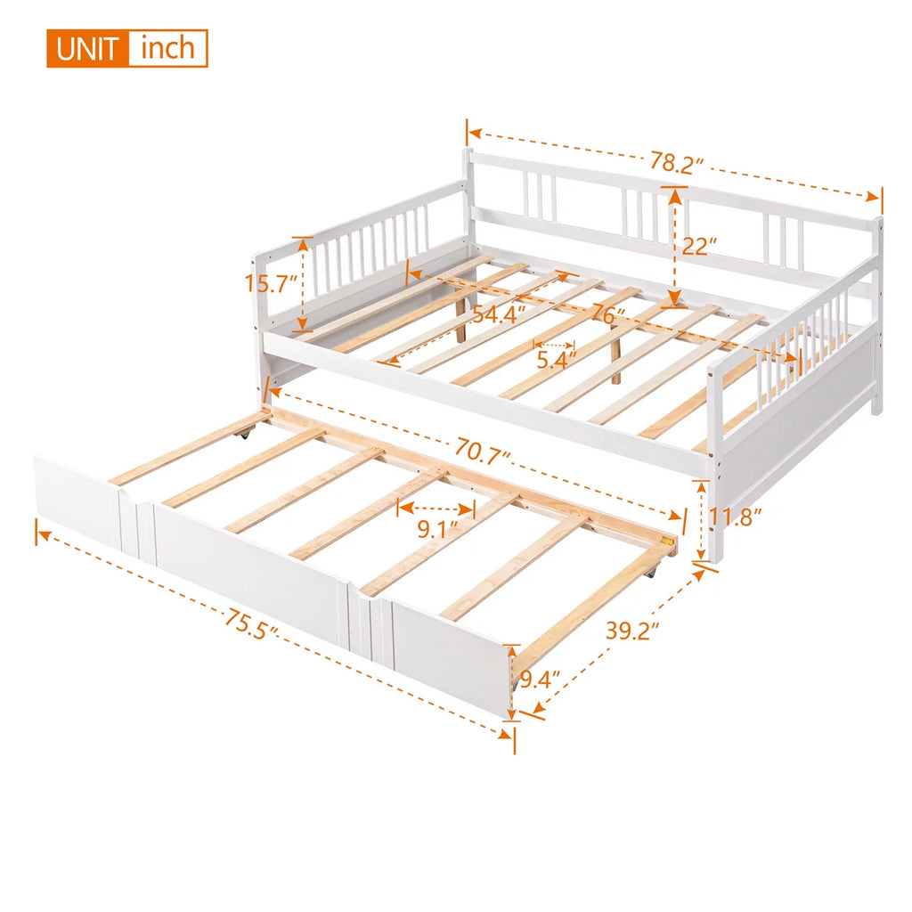 Royard Oaktree Full Size Daybed with Twin Trundle Bed Wood Sofa Bed, White G846237