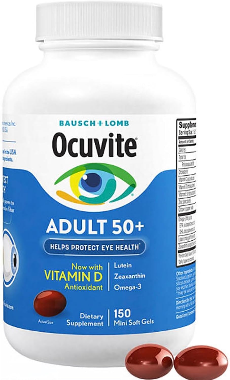 Bausch & Lomb Ocuvite Adult 50+ Eye Vitamin & Mineral Supplement - 2 Bottles, 150 Softgels Each