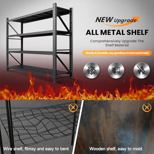 Heavy Duty Garage Shelving 4-Tier Steel Storage Rack, 7000LBS, Black V2195