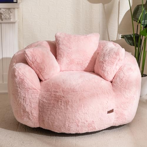 MAXYOYO Floral Shaped Bean Bag Sofa for Adults, Faux Fur, Beige M8911