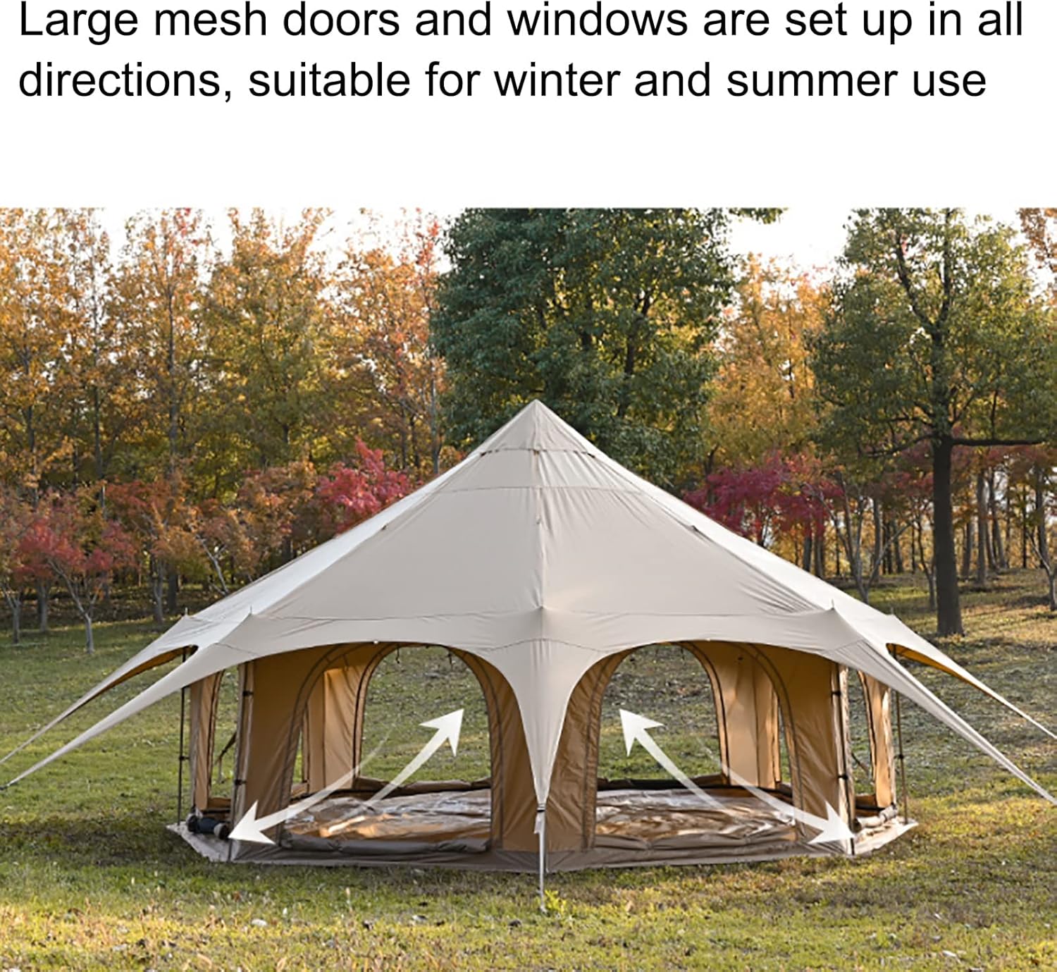 Outdoor Waterproof Cotton Canvas Bell Tent for 8-10 Person Family Camping with Stove Jack S10189