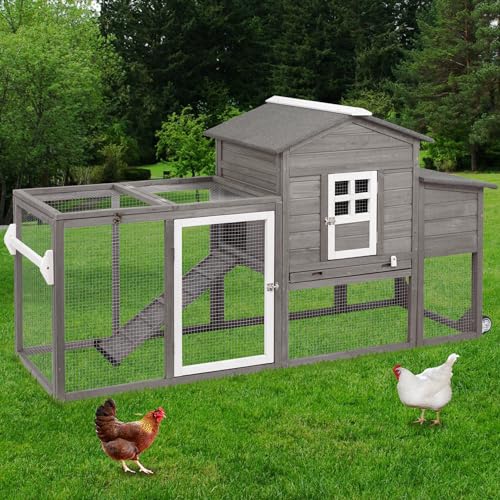 Wooden Chicken Coop Cage Outdoor Indoor Hen House with Nesting Box, Waterproof Roof, Removable Tray for Poultry Pets Enclosure Garden Backyard (GREY)