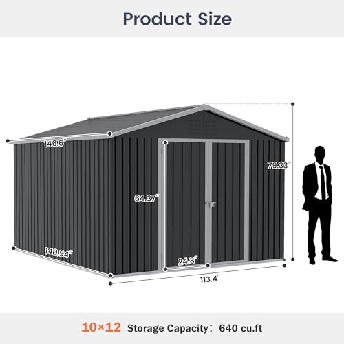 UDPATIO Outdoor Storage Shed 6x6 FT Resin Garden Shed with Lockable Door D90316
