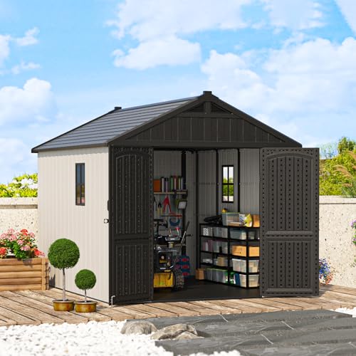 Patiowell 8 x 12 FT Plastic Outdoor Storage Shed with Floor, Window and Lockable Door F41822