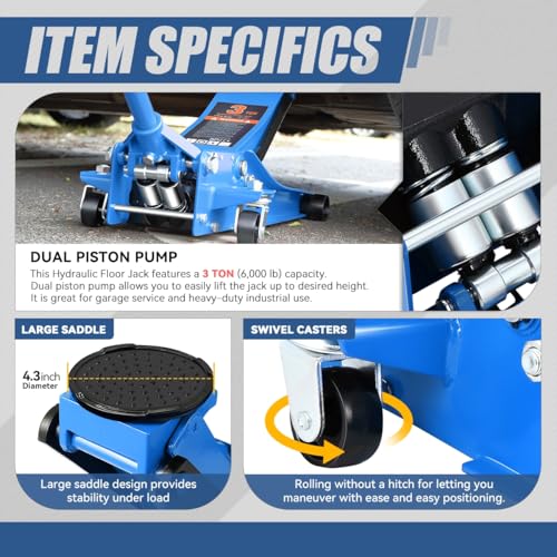 Auto Dynasty 4 Ton Low Profile Floor Jack, Heavy Duty Steel Hydraulic, Yellow B7990