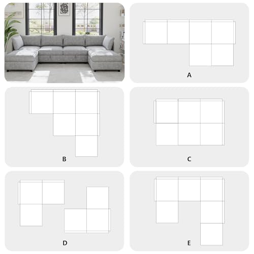 Oversized Modular Sectional Sofa with Movable Ottomans, U-Shaped Chenille J2923